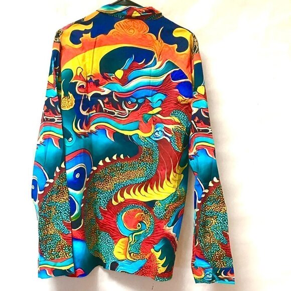 Dragon Cotton Dress Shirt Mens Large Extra Large Vibrant XL Gift Mans Club Party - Picture 8 of 9